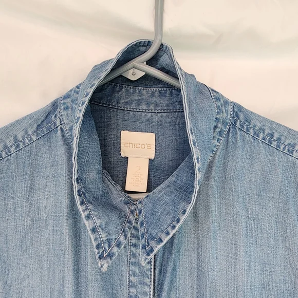 Chicos Denim Long sleeved shirt size 2 in Chicos which is about a large. - Picture 2 of 8